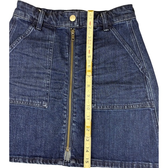 Madewell Womens Denim Mini Skirt Dark Wash Front Zip High Waist Size 24 - Picture 4 of 6